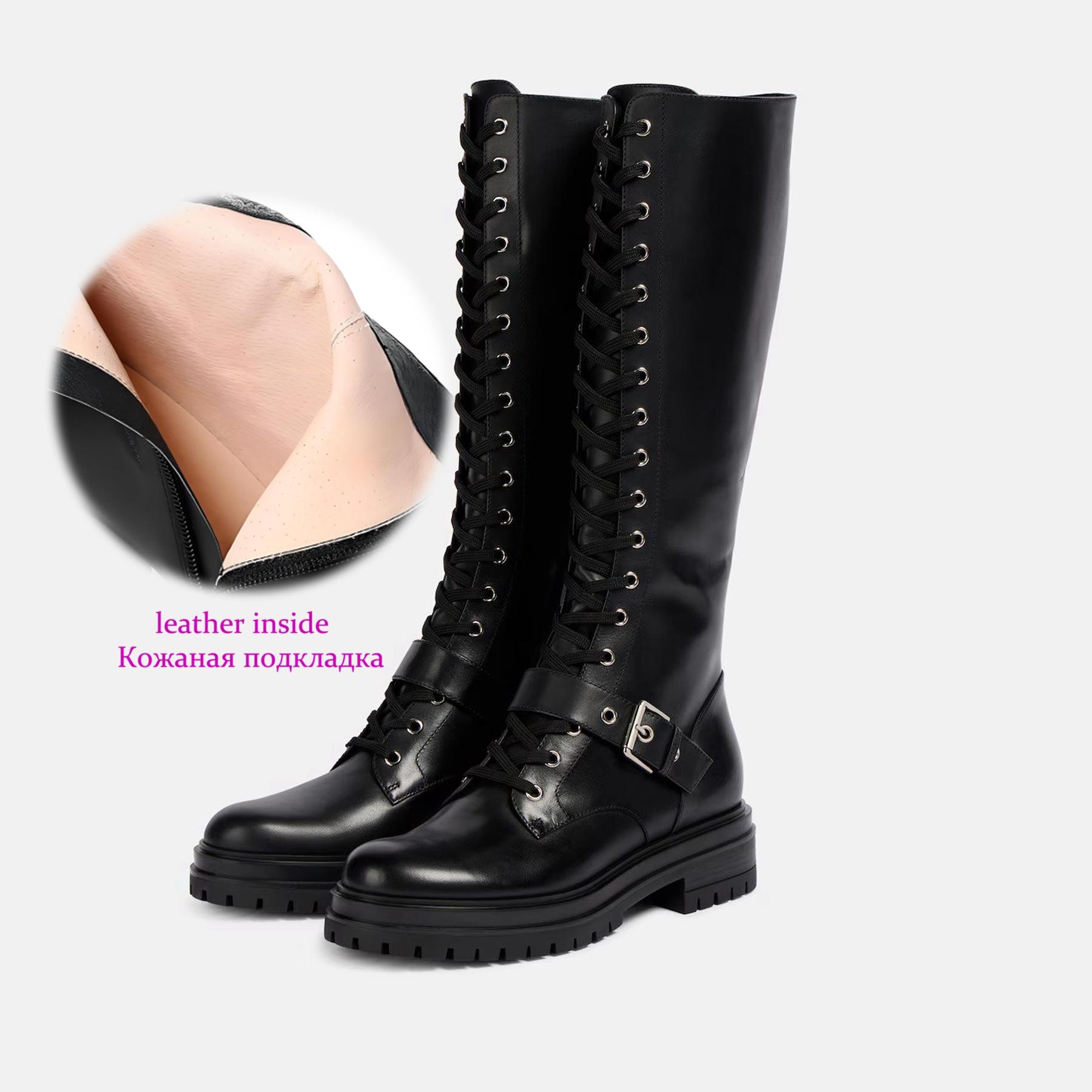 

Krazing Pot Кожа спилка коровы Круглый носок Средний каблук Сапоги для верховой езды Размер 46 Размер 45 Шнуровка Большой размер Женские ботфорты выше колена 43