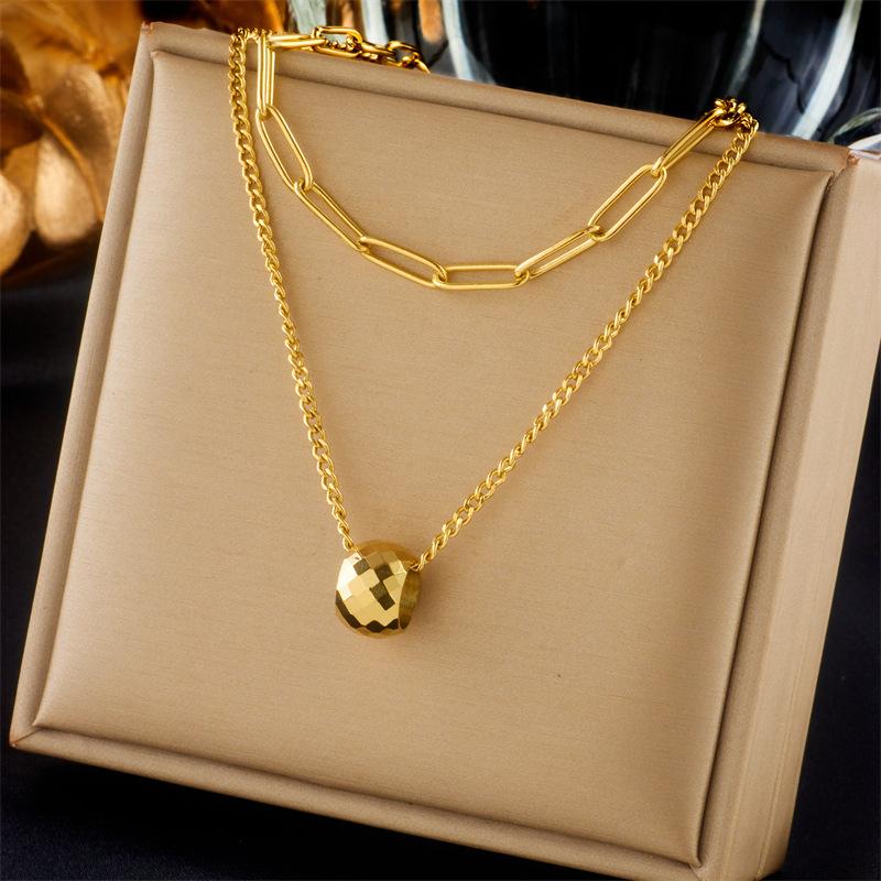 18K Gold Plated Layered Chain Necklace, Dainty Paperclip Chain with Bead Pendant Double Layer Choker for Women, Trendy Jewelry