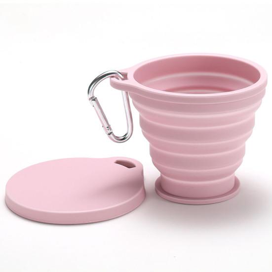 Silicone Folding Water Cup with Carabiner Handle 180ml Portable Travel Washing Cup