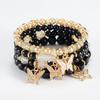 4pcs Set Bohemia Cute Pink Acrylic Beaded Crystal Butterfly Bracelet for Women Charm Multilayer Pearl Bangle Jewelry Accessories