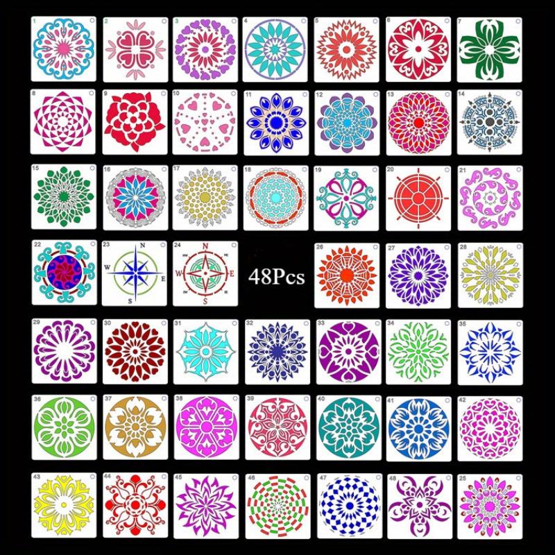 Pachet de 48 Șabloane Mandala Reutilizabile din Plastic PET pentru Pictură - Șabloane Craft pentru Artă DIY și Decorațiuni Interioare
