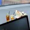 1 Set Mini Lemon Tea Coffee Action Figure Auto Dashboard Ornaments Kawaii Cartoon Cat Car Interior Decoration DIY Accessories