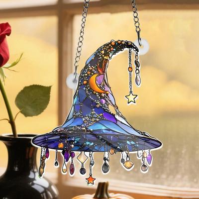 Hexenhut Hängeornament Sonnenlichtreflexion 2D Acrylanhänger Simuliertes Aussehen Halloween-Dekoration