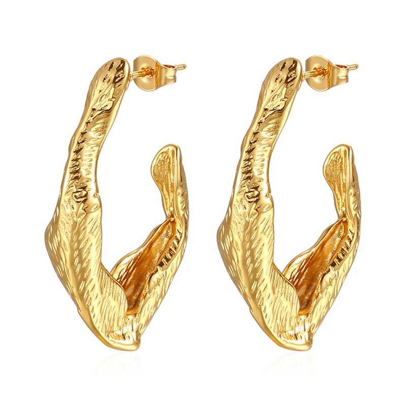 Stainless Steel Metal Twisted Hoop Earrings for Woman Vintage Gold Color Irregular Earrings Waterproof Jewelry Gifts