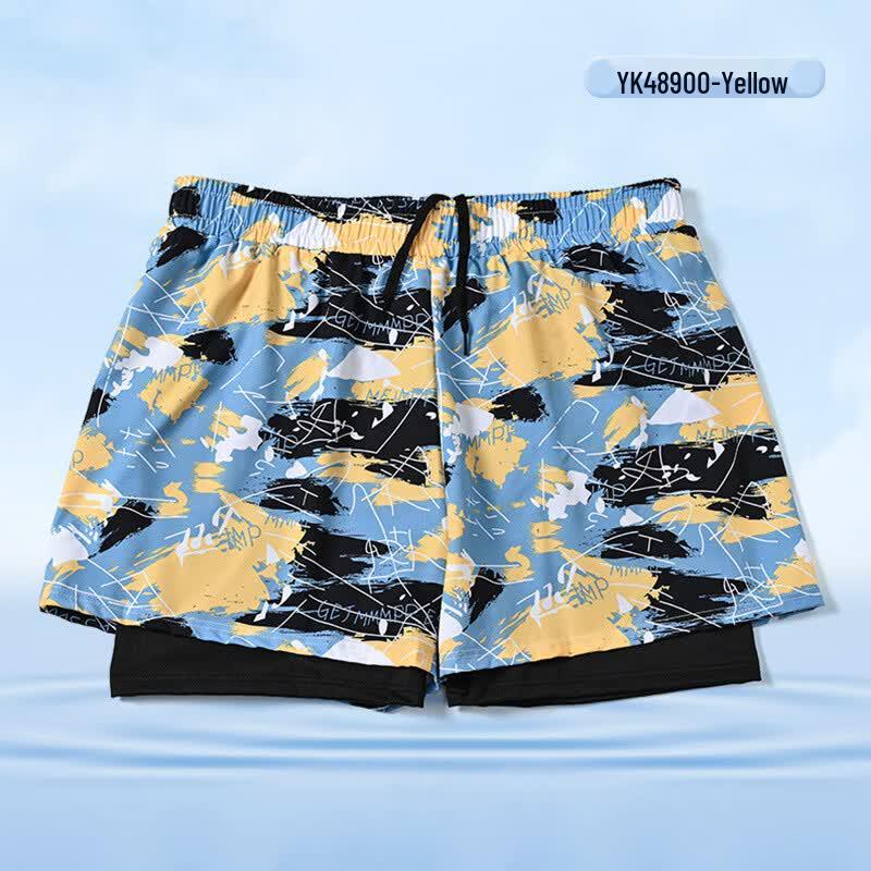 Men s Loose Fit Double-Layer Beach Swim Trunks