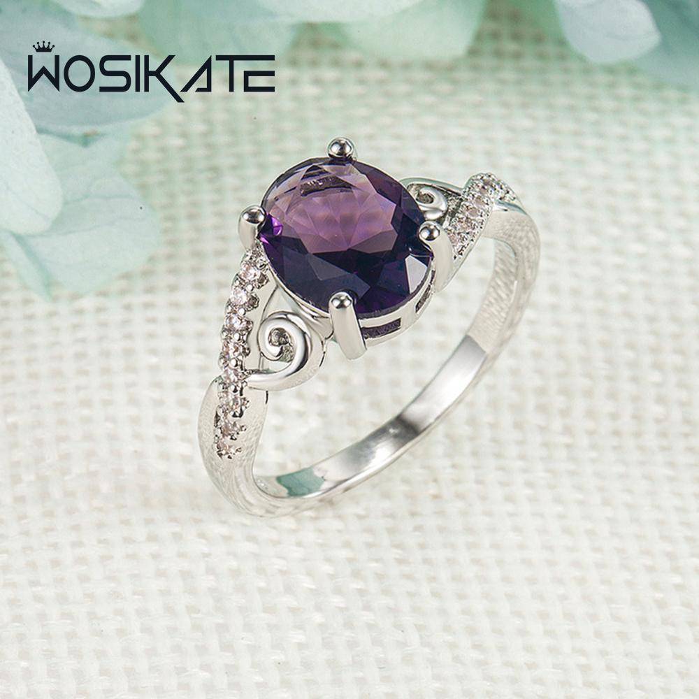 WOSIKATE Luxury   CopperAmethyst Zirconia Gemstone Ring For Women Fashion Jewellery Engagement Gift Finger Ring