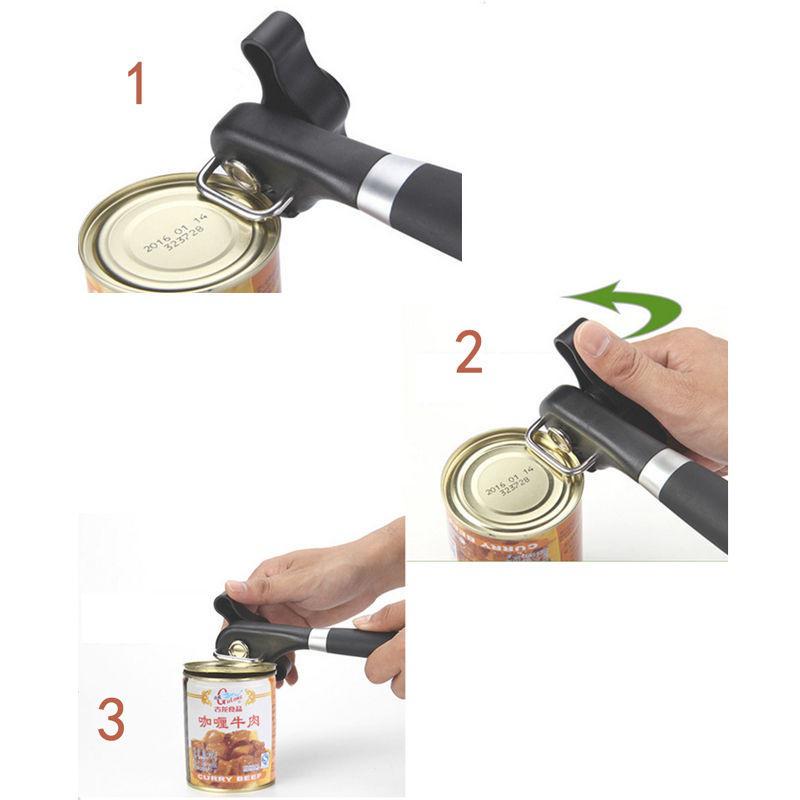 Plastic Professional Kitchen Tool Safety Hand-actuated Can Opener Side Cut Easy Grip Manual Opener Knife for Cans Lid