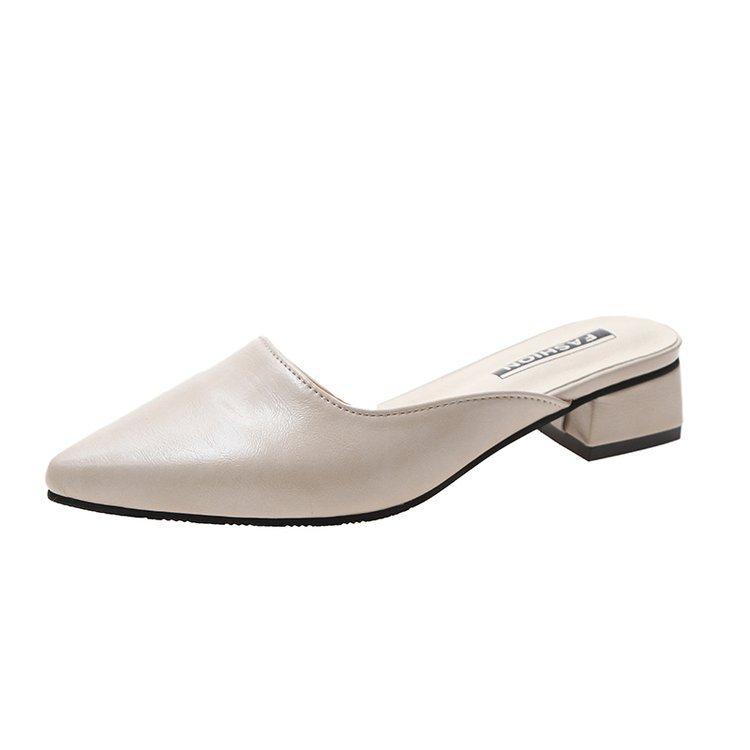 Half slippers women's 2025 summer new pointed middle heel women slippers Korean version outside wearing muller shoes
