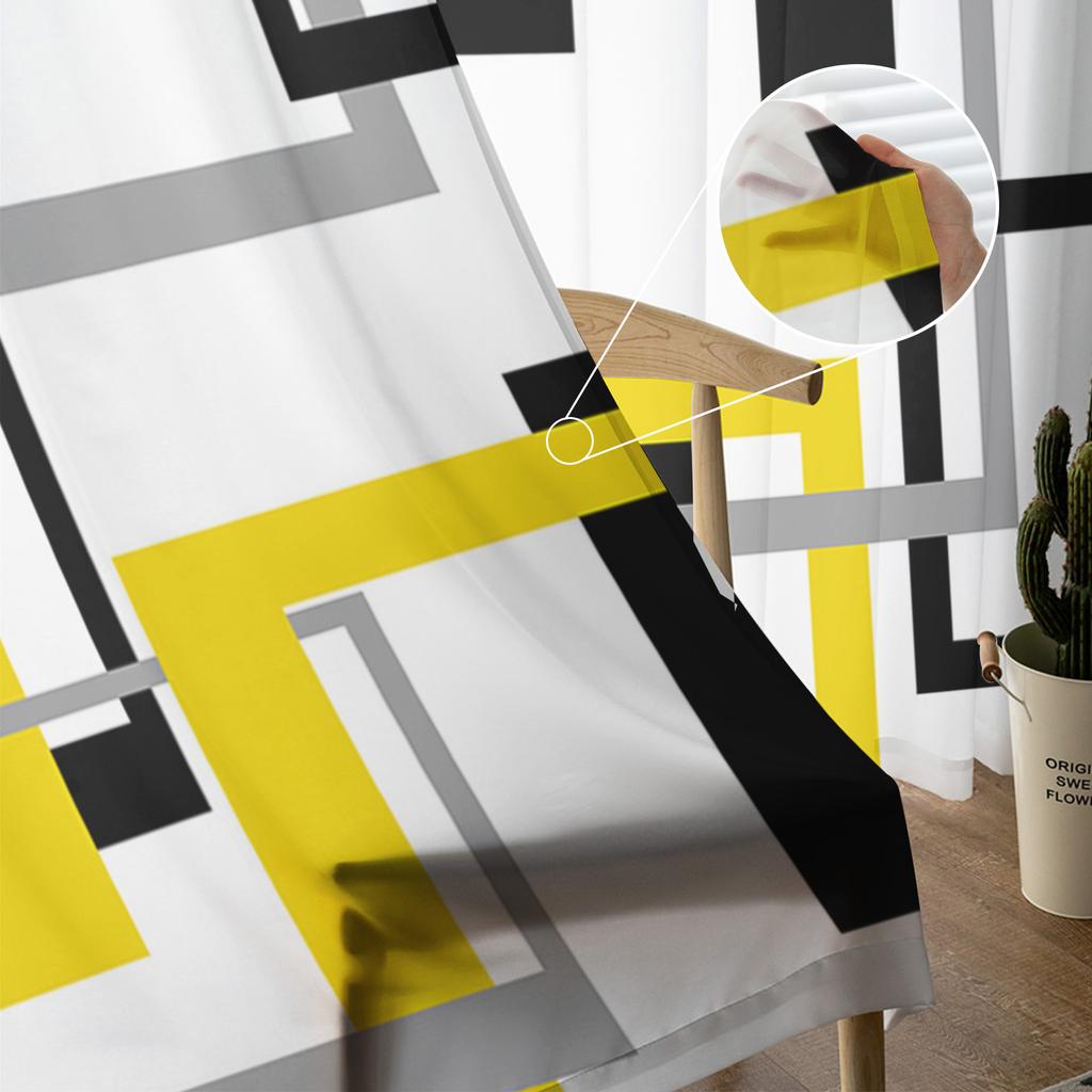 Abstrakt Geometrisk Svart Gul Tyll Gjennomsiktig gardin for stue Voksne Soveromsgardiner Kjøkken Voile Organza Dekor Gardiner