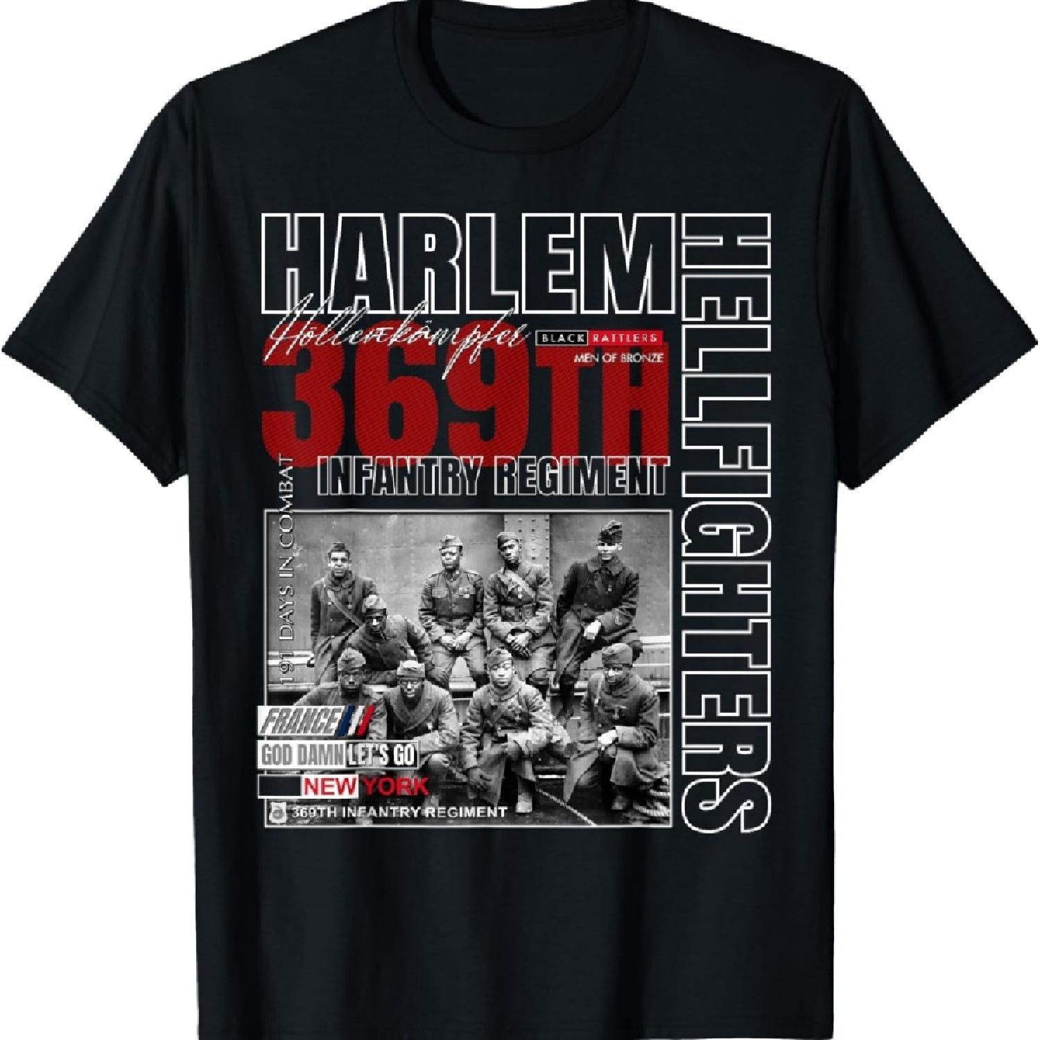 Harlem Hellfighters 369-й пехотный полк Tribute BHM Унисекс для взрослых и детей Черный Маленький Классический крой Хлопок 80%, Полиэстер 20% Футболка с коротким рукавом XXXXXL чёрный