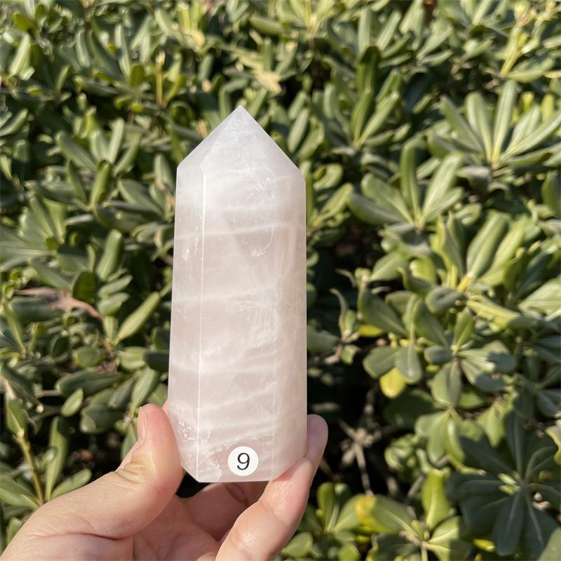 Natural Carved Pink Quartz Rose Crystal Point for Reiki Healing
