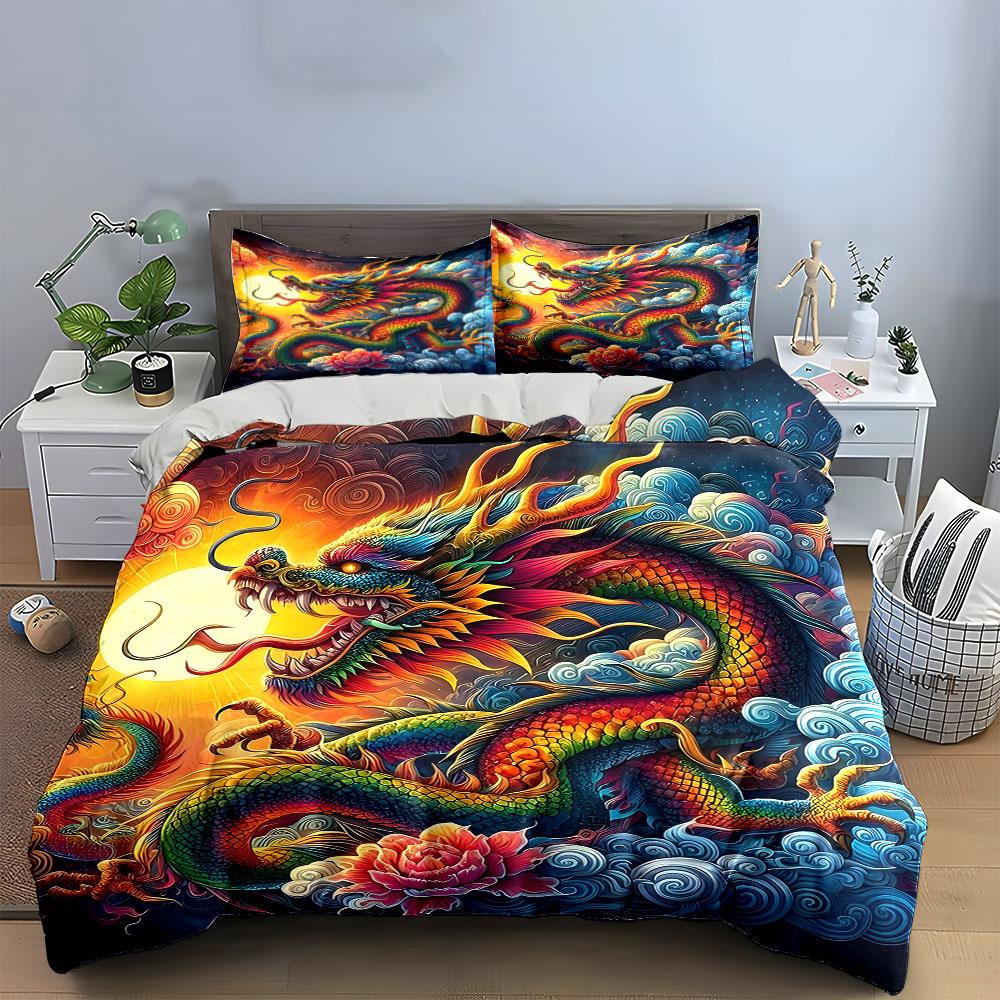 Fiery Dragon's Radiant Dance. Bedding Sets Duvet Covers Pillowcases(1* Duvet Cover 2* Pillowcases Without Duvet Insert)