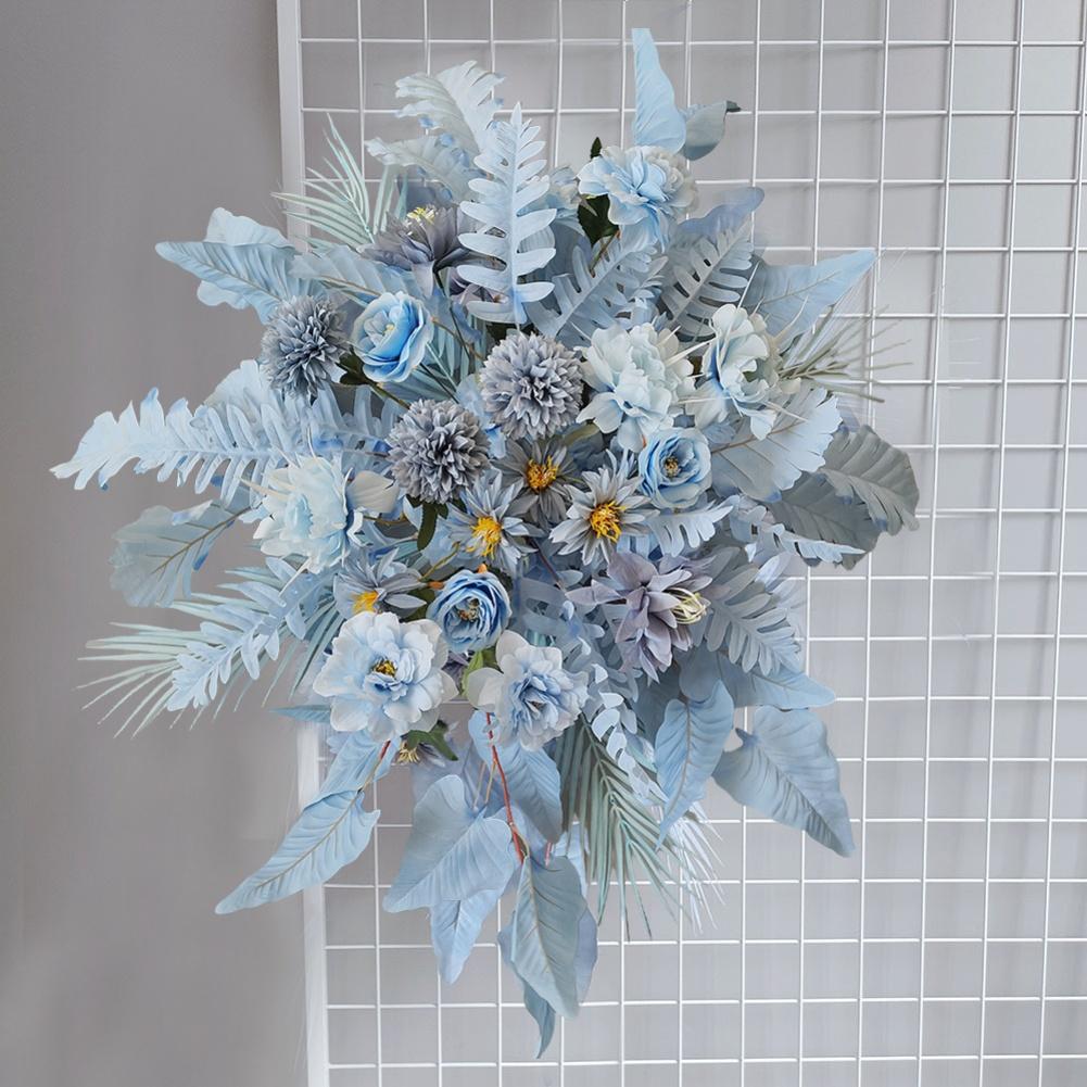 

Decorative faux flower arrangement for wedding celebration in white pink yellow and blue colors size approximately 100 by 70 cm синій