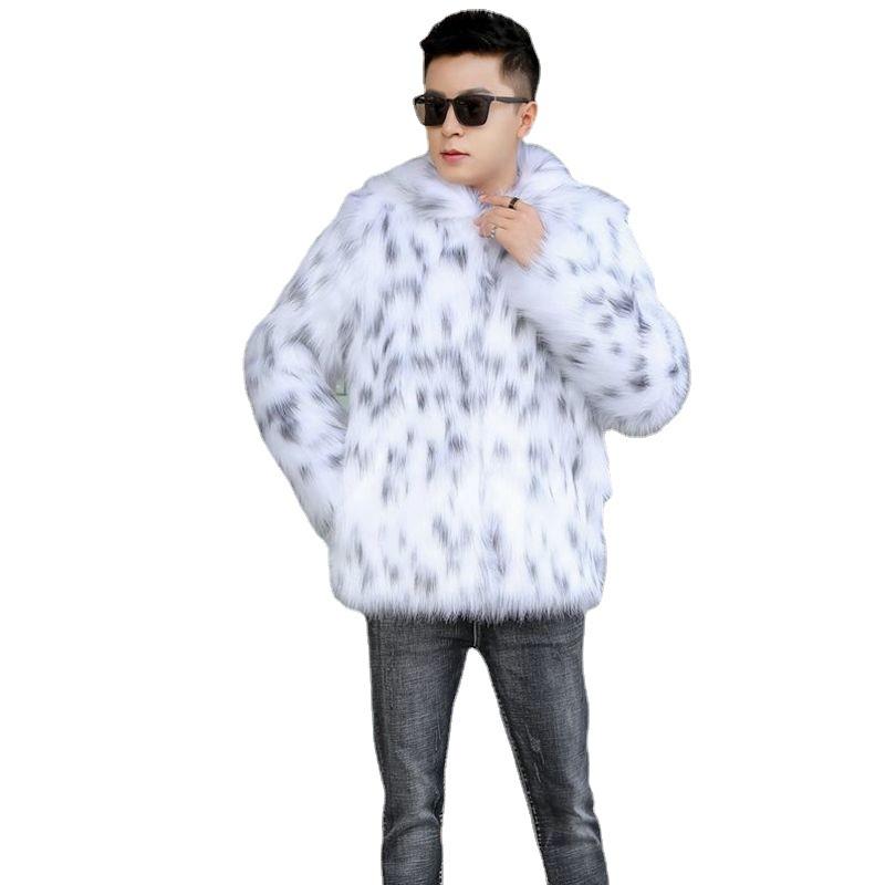 Winter new imitation fox fur jacket for men and young people handsome thickened warm plush leather jacket cotton-padded clothes trendy men