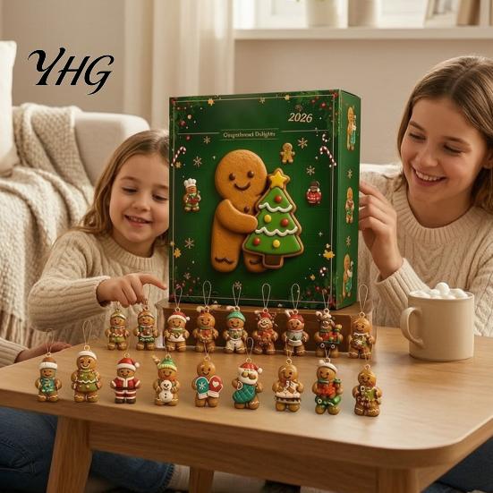 Christmas Advent Calendar 24 Day Countdown 2026 Gingerbread Man Calendar, Decoration for Kids Adults Adults, Festive Holiday Tabletop Tree Ornaments
