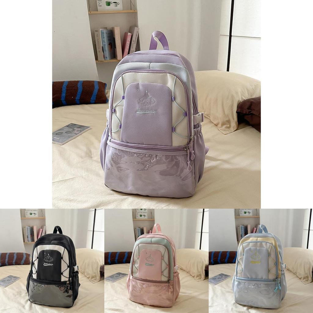 Dog Embroidered Color Blocking Design Backpack Large Capacity Student For School