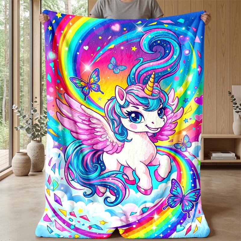 Colorful Magical Unicorn Blanket Personalized Name Flannel Blanket Soft Cozy Plush Throw for Sofa Bed Lightweight Home Decor