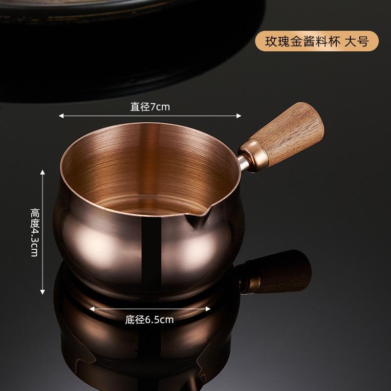 Tazzina per Salsa in Acciaio Inossidabile 304 con Manico Sottotazza Manico in Legno Bistecca Pepe Nero Salsa di Pomodoro Sottotazza Salsa per Snack Coreani