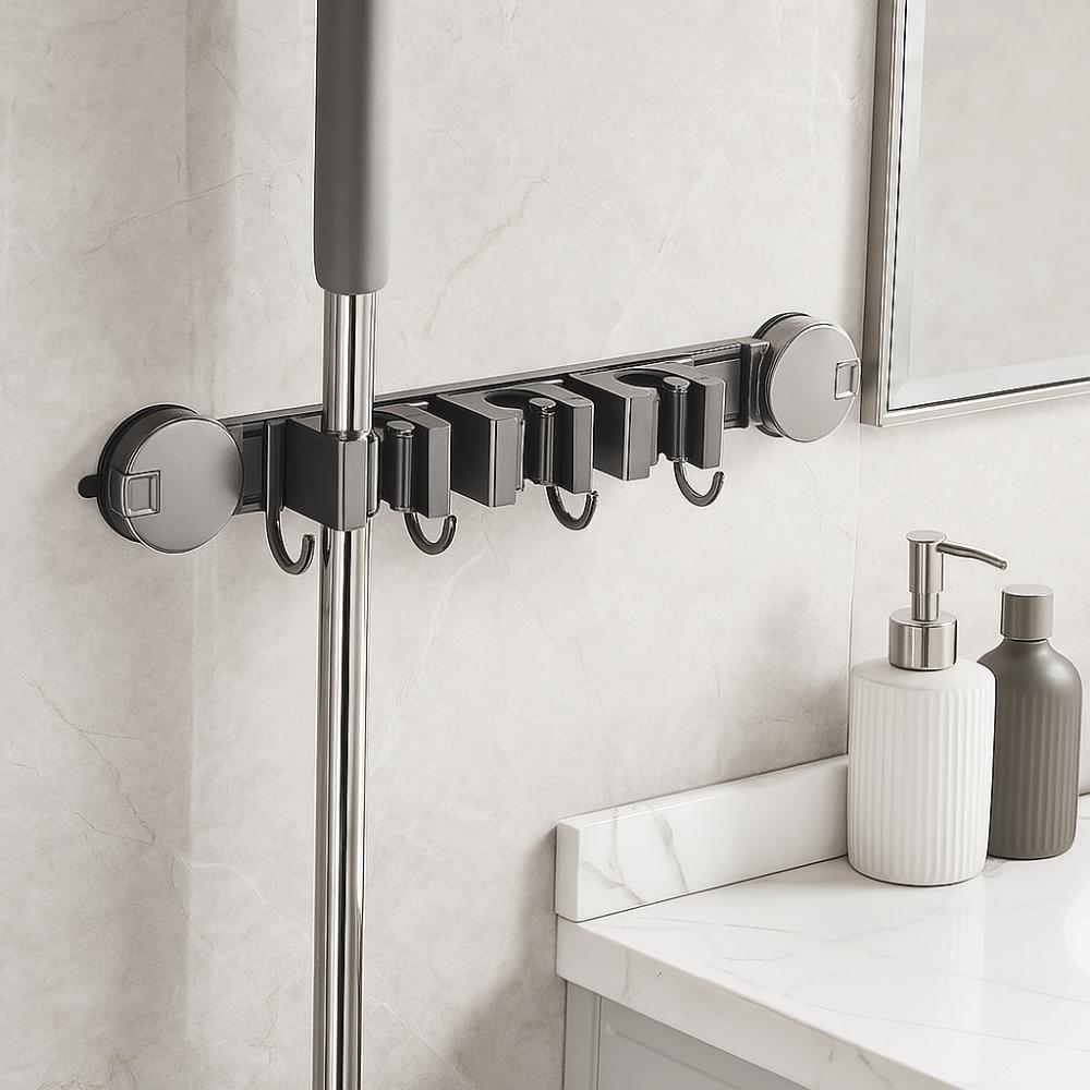 Wall Mounted Broom Storage Rack Suction Cup Installation Bathroom Rack Mop Clip  Home Storage