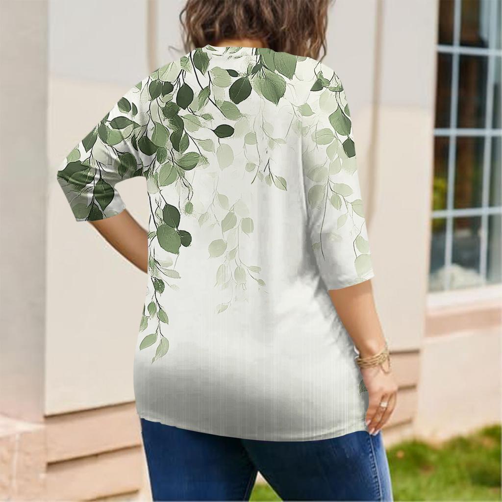Blusa Estampada de Manga Corta de Moda para Mujer Tallas Grandes para un Look Elegante de Oficina y Casual