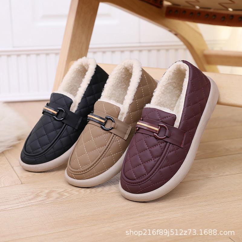 Cotton Shoes Pu Comfortable Non-slip Thick-soled Casual Cotton Boots Velvet Warm Doudou Cotton Shoes