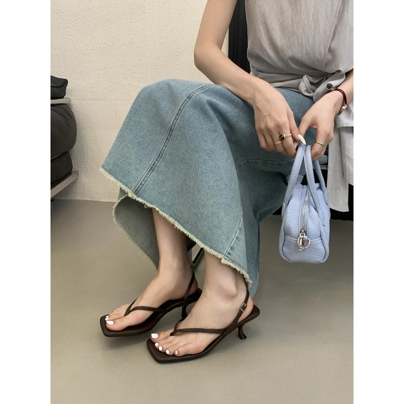 2025 summer new toe sandals design sense square head open toe stiletto sense fashion casual high heels women