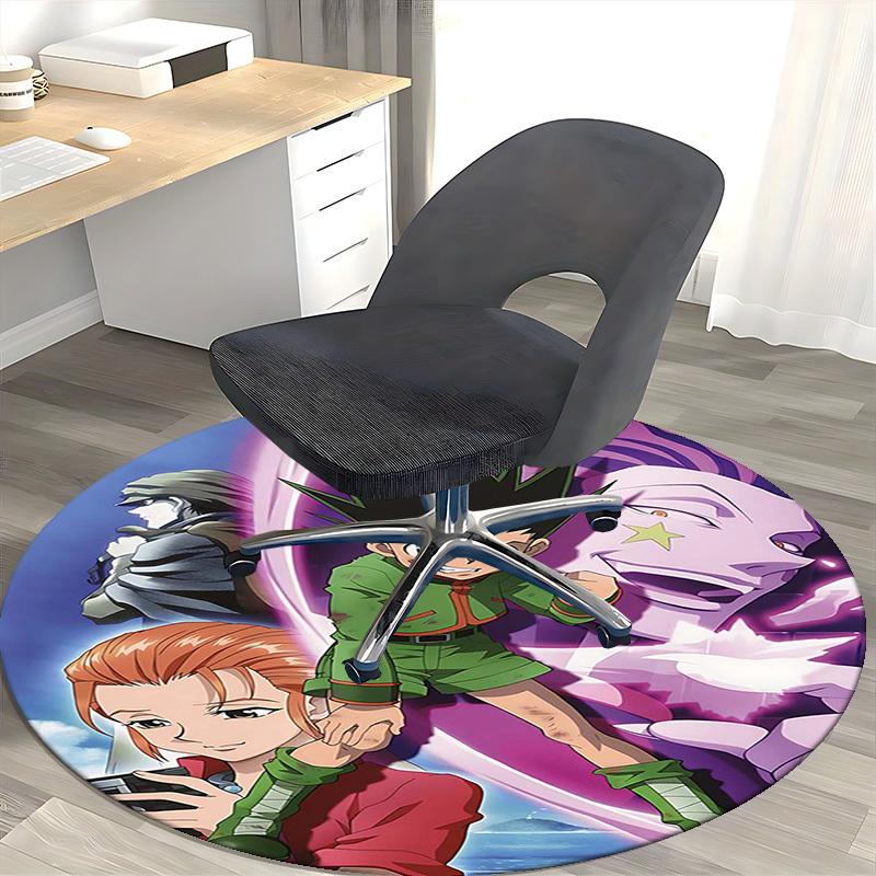 1pc Hunter X Hunter Anime Cartoon Design Round Carpet Office Chair Mat, NonSlip Rug for Home Decor, Living Room, Bedroom, Game Room