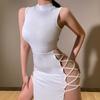 Knitted strap dress 2026 summer European and American women's clothing black sexy backless temperament double split long dress women
