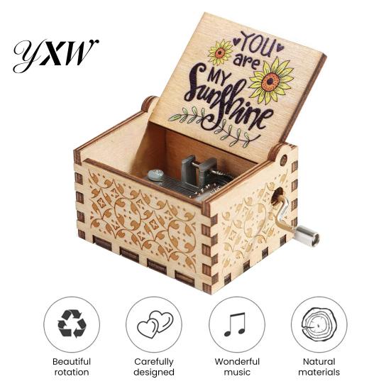 Desktop Musical Box Rotary Handle Wooden Music You Are My Sunshine Mini Mechanical Heavy Duty Decoration Girlfriend Boyfriend Wife Husband Birthday