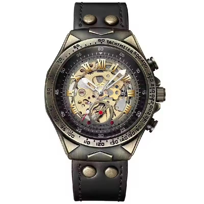Men s Mechanical Self-Wind Watch Vintage Design Leather Band Luminous Hands Waterproof Daily Use A275