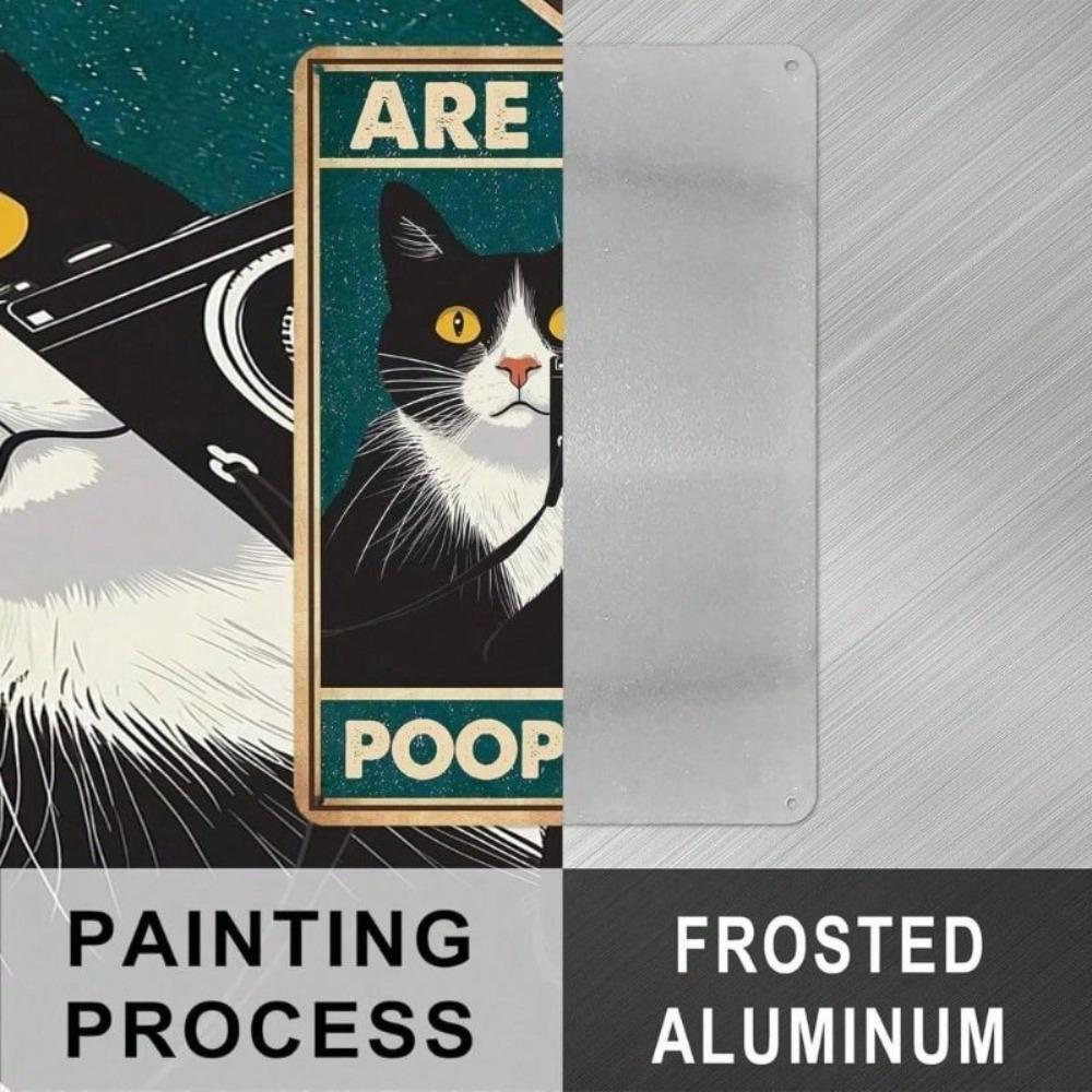 Metal Wall Art Cat in Tuxedo Are You Pooping Sign for Bathroom Toilet Decor