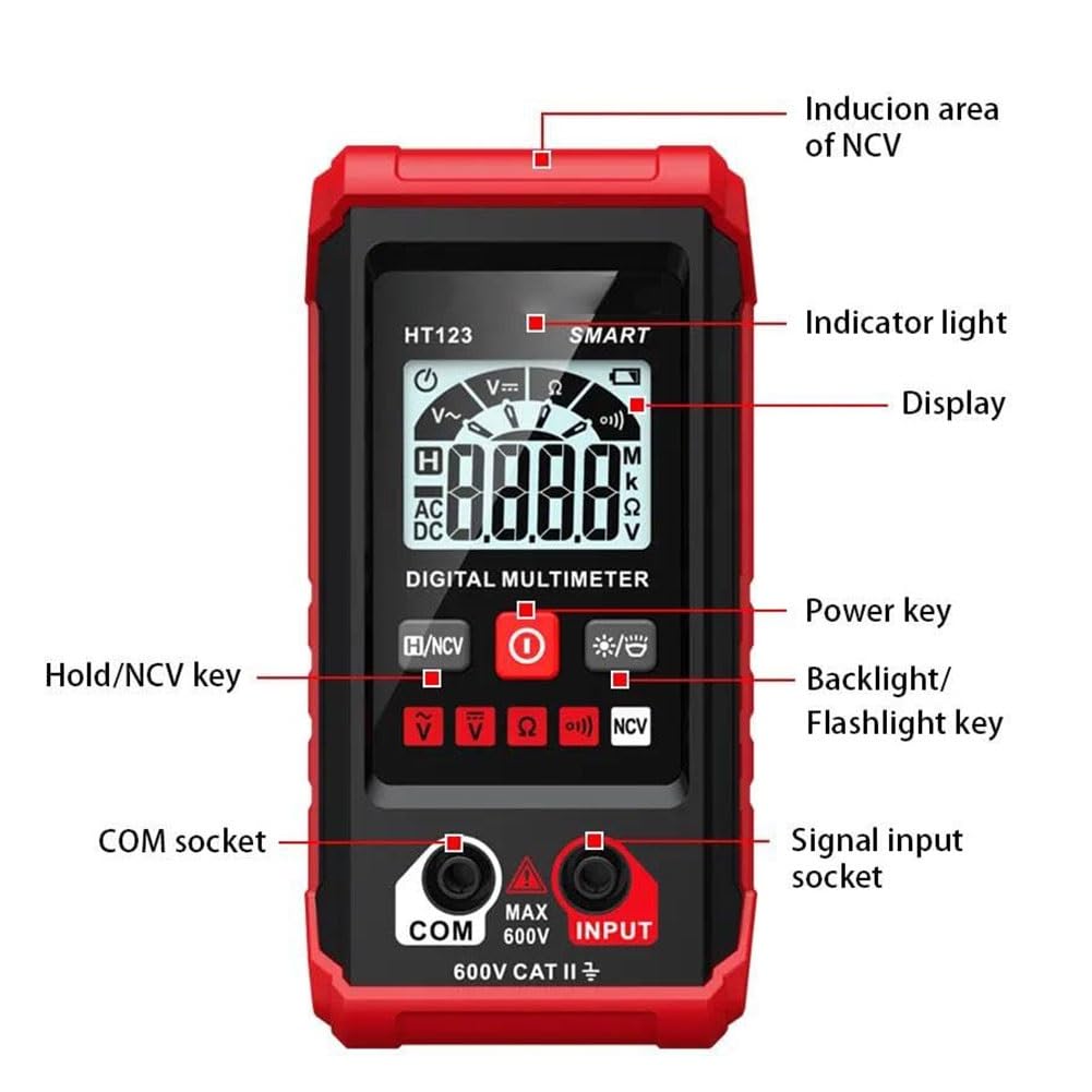 Digital Smart Multimeter, Automatic Digital Multimeter Tester, Electric Meter Tester Tool Smart Measurement, Non Contact Volt DC Amp Meter Tester
