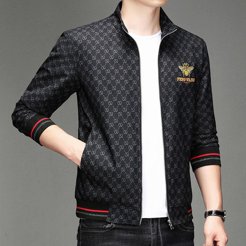 

Весна и осень новая вышитая куртка мужская корейская версия свободного покроя с принтом воротник-стойка модный бренд плюс толстый пиджак мужской 4XL