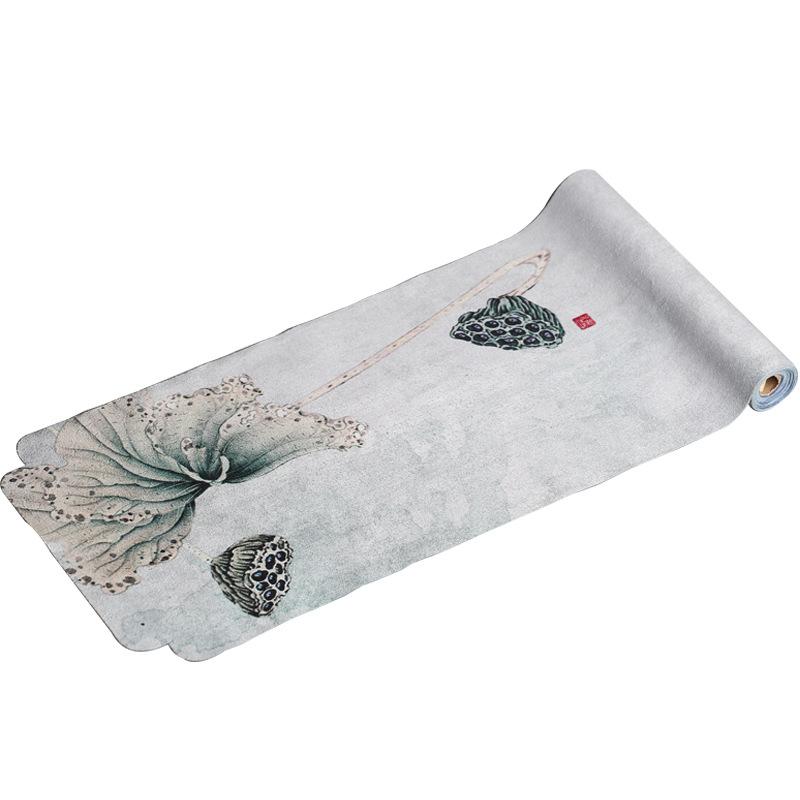 Cotton Linen Crafts Table Runner Chinese-Style Clear Lotus Drunk Suede Tea Table Tea Mat Dry Tea Towel Mat Tea Curtain Tea Towel