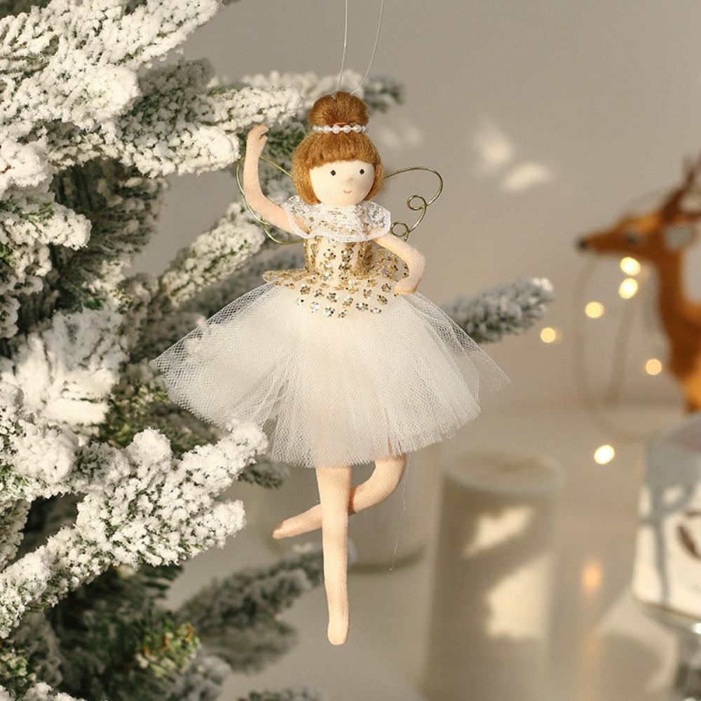 Cute Ballet Girl Doll Christmas Tree Hanging Angel Pendant Lifelike Artificial Christmas Tree Decor Sequins Xmas Hanging Pendant