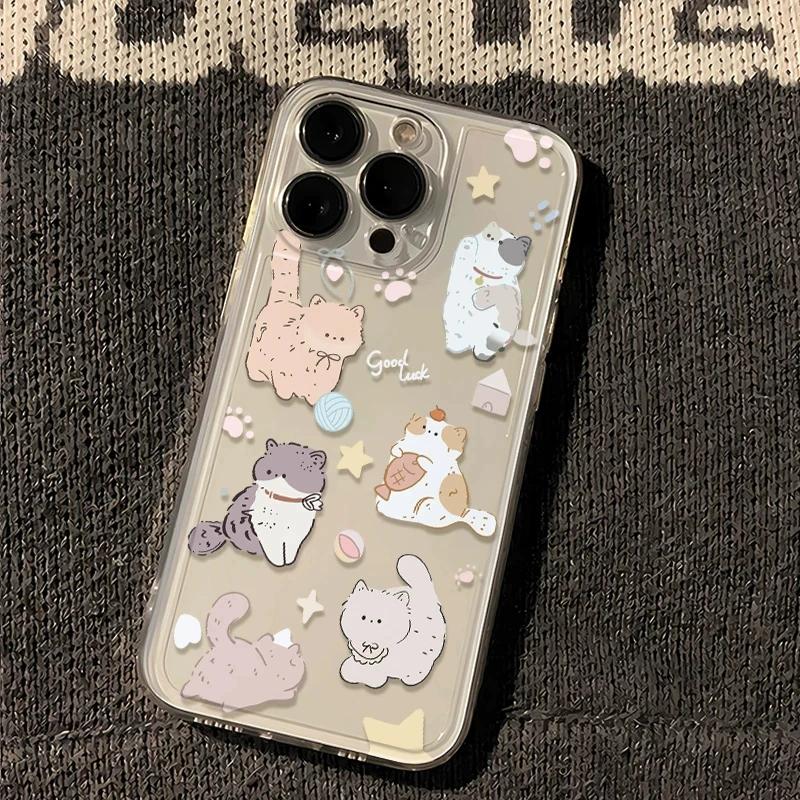 Cute Cartoon Cat Clear Phone Case, Kawaii Kitten Collage Shockproof Cover for iPhone
