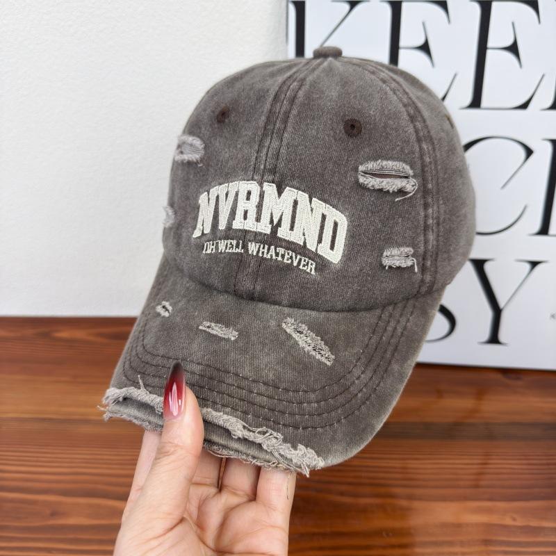 European and American letter embroidery soft top baseball cap men and women street fashion old ripped cap showing small face