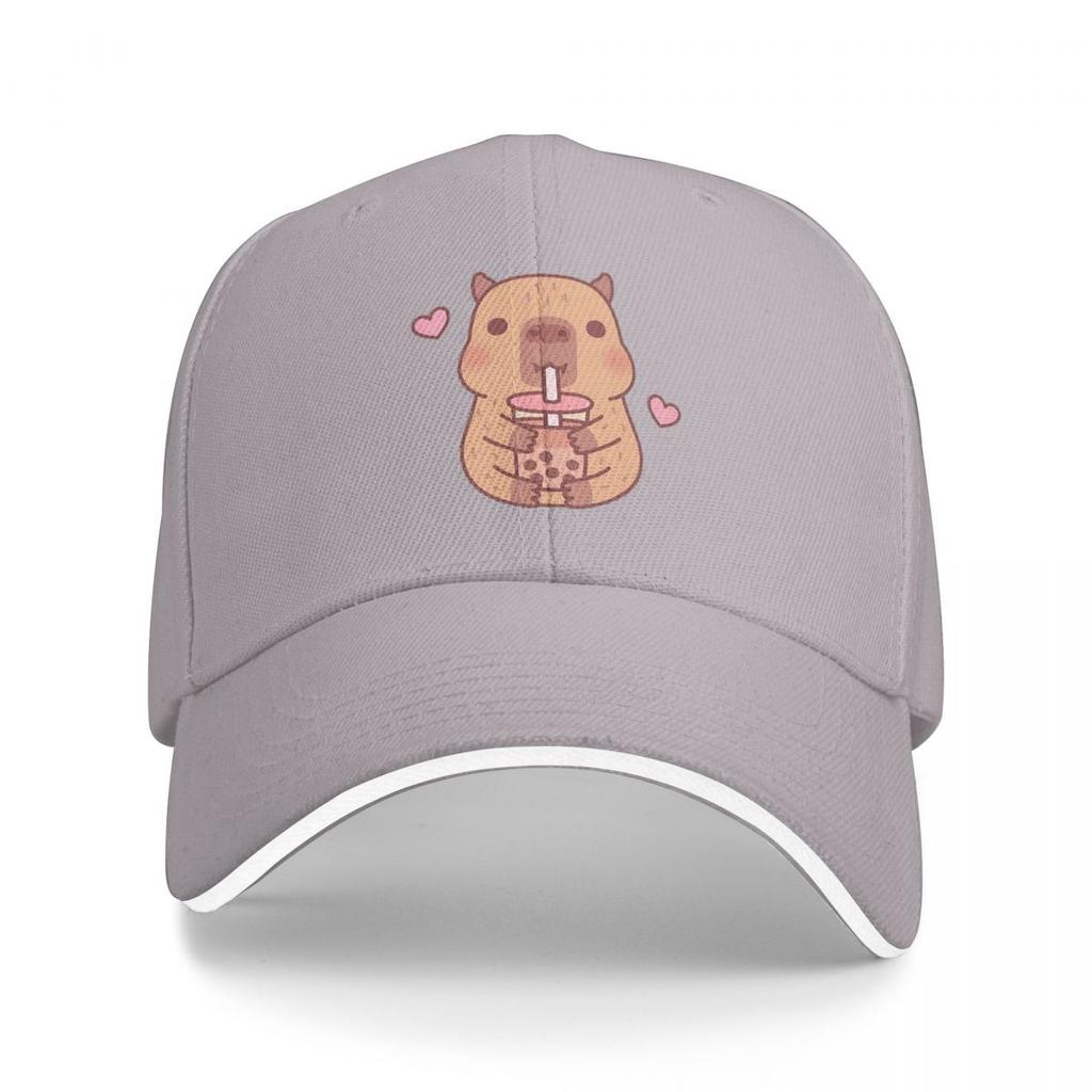 Cute Capybara Loves Bubble Tea Thermal Baseball Caps Snapback Baseball Hats Breathable Casual Casquette Outdoor Unisex