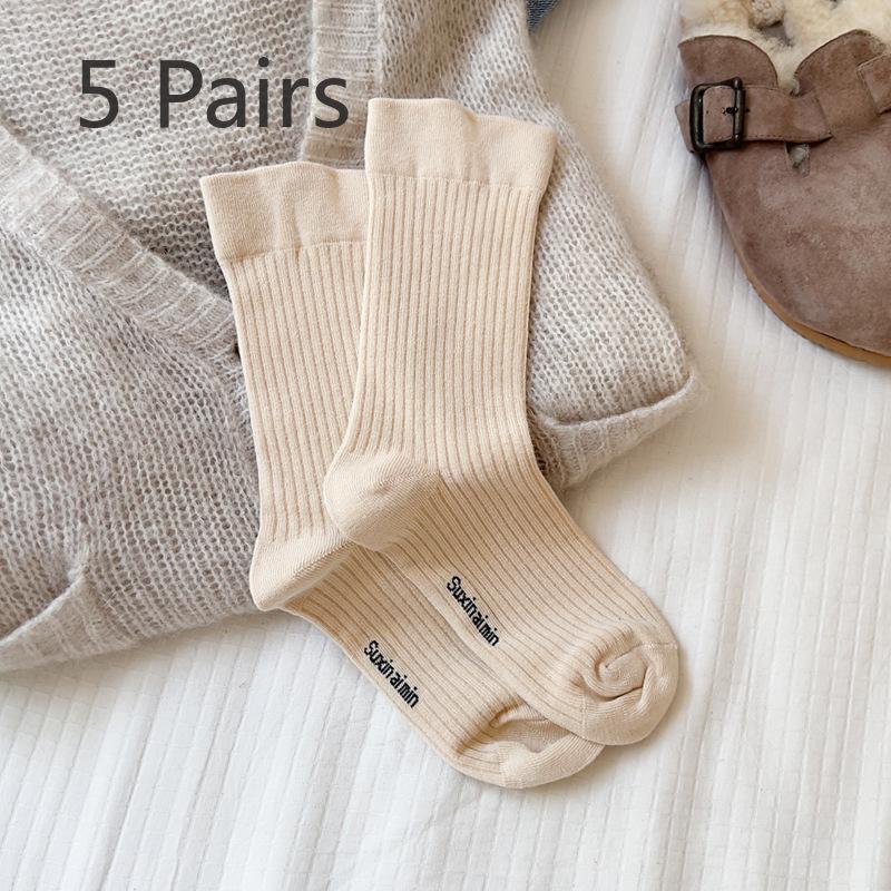 

5 пар женских носков из чистого хлопка с ворсом на весну и осень 5 Pairs бежевый