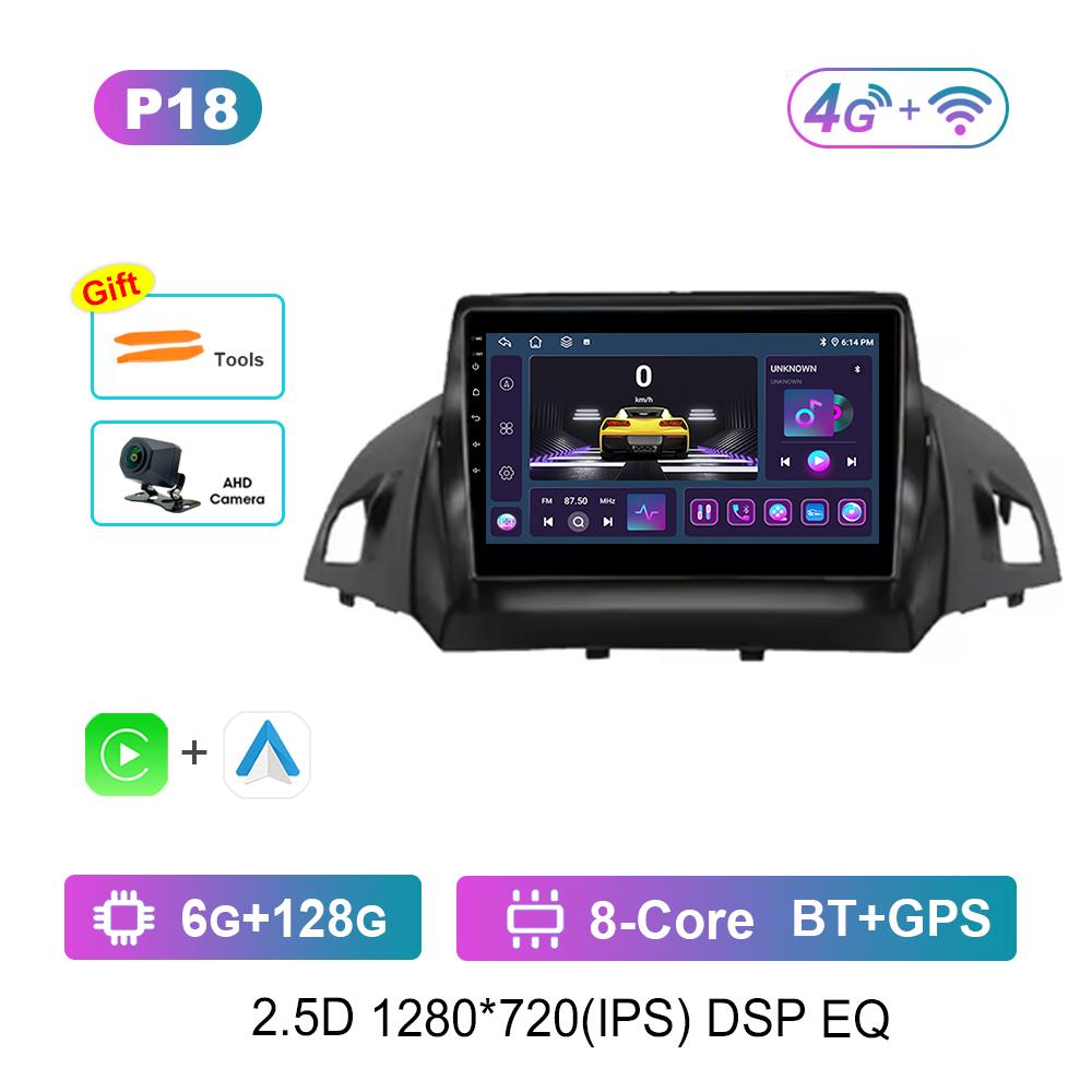 Carplay DSP Stereo Android System for Ford Kuga 2 Escape 3 2012 - 2019 Navi GPS Car Video Multimedia Player WiFi+4G Split Screen