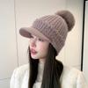 Rabbit Fur Knitted Hat Women's New Autumn and Winter Warm Wool Hat Fleece Ear Protection Hat Hairball Hat