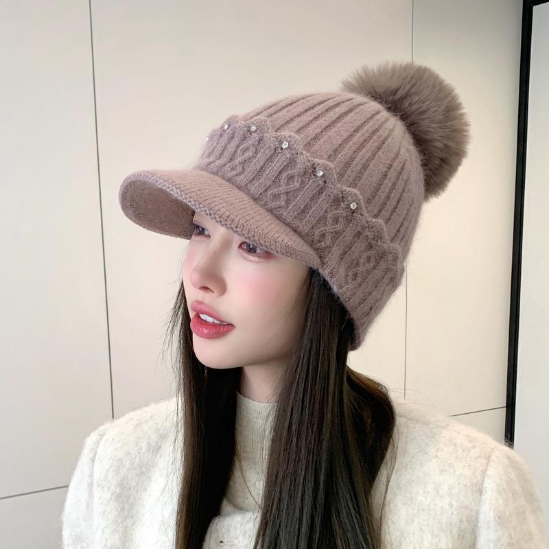 Korean Style New Autumn and Winter Warm Woolen Hat Plus Velvet Ear Protection Fur Ball Versatile Pullover Hat Trend