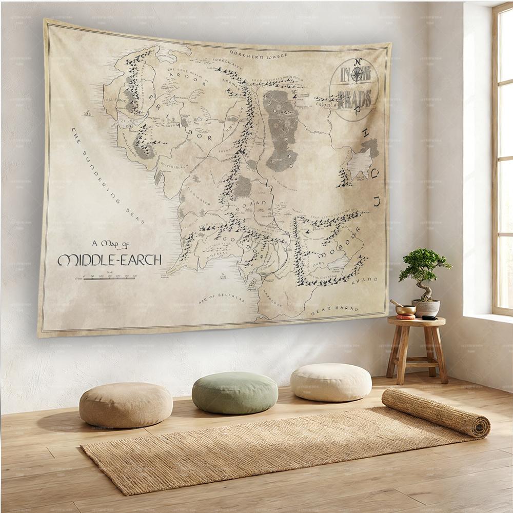 Fantasy Middleearth Map Tapestry Movie  Map Wall Hanging for Living Room Bedroom Fan Decor