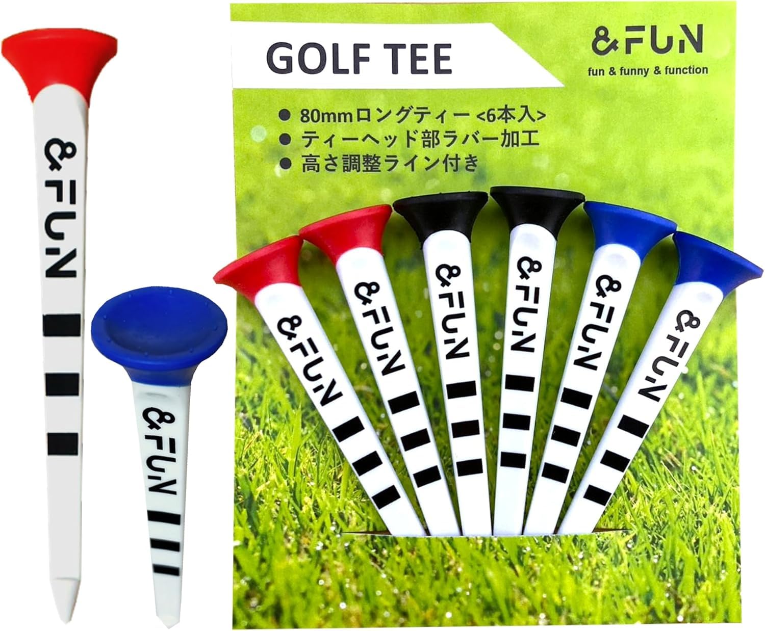 

Long Golf Pack of with Graduated Easy to Place No Easy to Increased Distance &FUN Tees, 80mm, 6, Markings, Balls, Loss, Find, Break-Resistant,