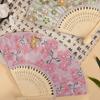 Traditional Pearl Folding Fan Butterfly Handmade Fan Elegant Floral Print Hand Fan  Home Ornament