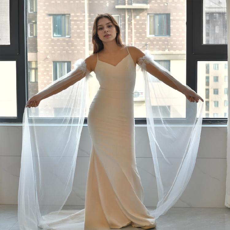 Flowy Tulle Bride Sleeve Covers Elasticated Wristband Seamless Integration For Evening Gowns And Photo Props