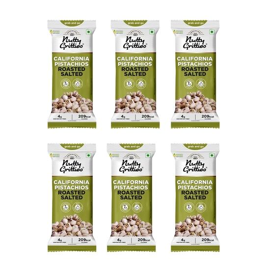 Nutty Gritties Grab And Go California Pistachios Roasted, Lightly Salted | 210g (Each Pouch 35g, Pack of 6)