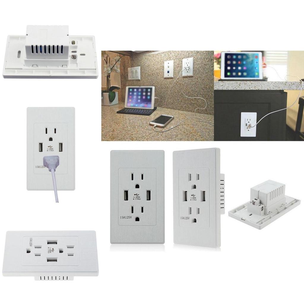 Sleek 2 Pack 2 Outlet 2 Usb Port Wall Socket Charger Plate Set