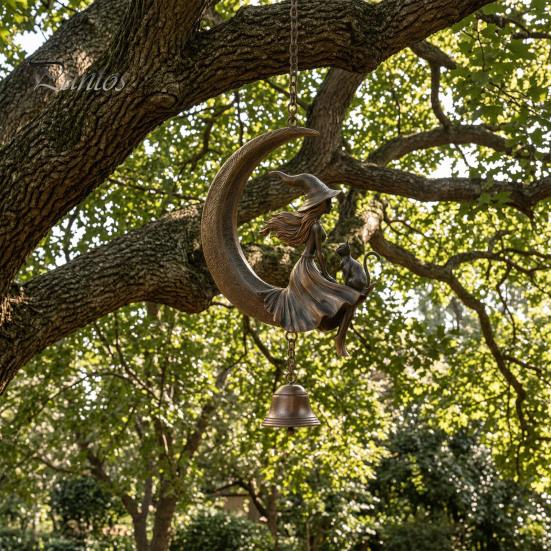 Ornamenti da Giardino a Forma di Luna Crescente Campanella a Vento da Strega, Gotico con Gatto Nero Campanella da Appendere, Decorazione Spirituale per Donne Portico Patio Balcone Mistico