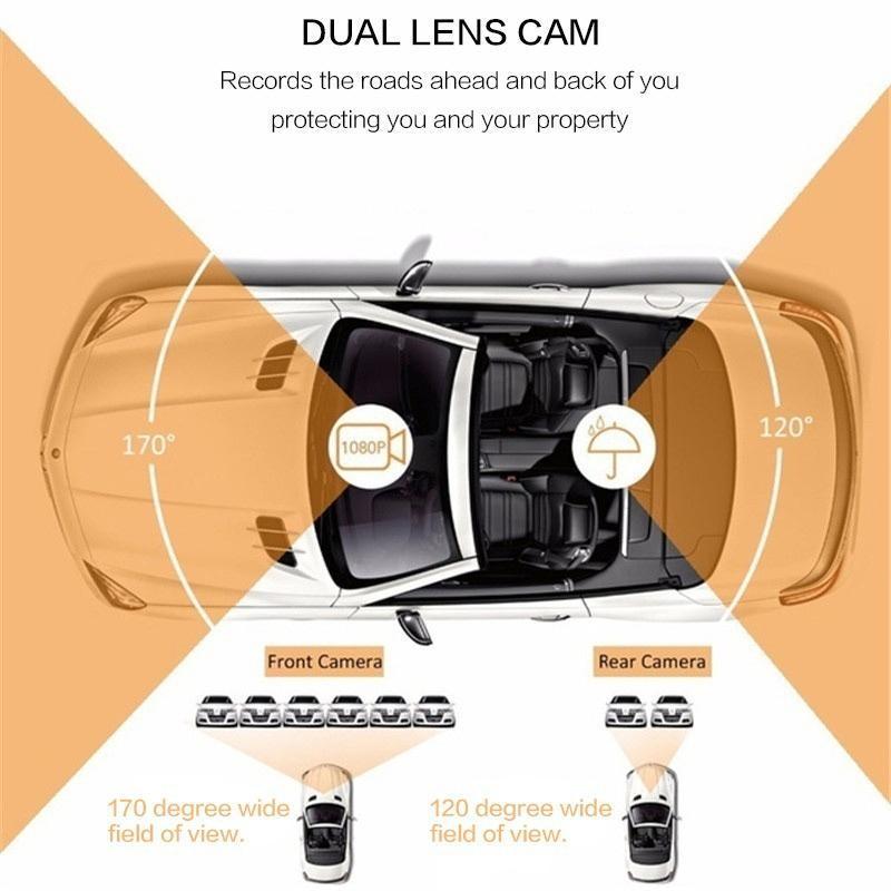 Dash Cam 1080P Dual Lens DVR Car Driving Recorder 4 Inch LCD Screen 170° Wide Angle, G-Sensor, WDR, Parking Monitor, Loop Recording, Motion Detection